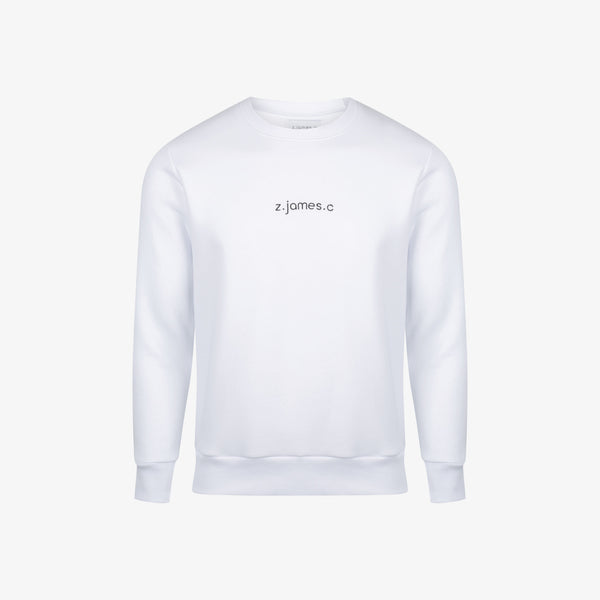 A white basic sweatshirt for men on a white background. Made by the designer brand z.james.c in Italy.
