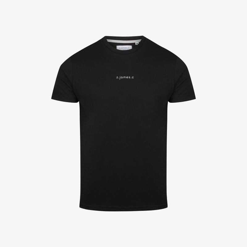 A black regular fit T-shirt for men by the designer brand z.james.c. Made in Italy featuring a logo print on the front.